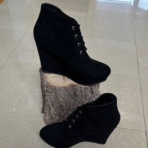 Forever 21 Black Suede Wedge Boots